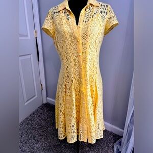Summer lace dress with solid yellow slip dress underneath.